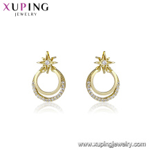 94750 Xuping heißer verkauf elegante schmuck zirkon stein 14 karat goldfarbe gold stern und mond mode ohrringe
